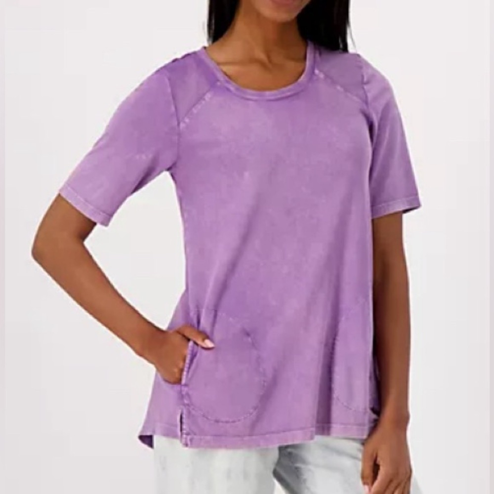 LOGO by Lori Goldstein - NEW - Sun Faded Elbow Sleeve Top. Color:Heather Purple